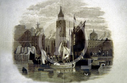 Small boats unloading produce at Seacombe Slip, 1830s